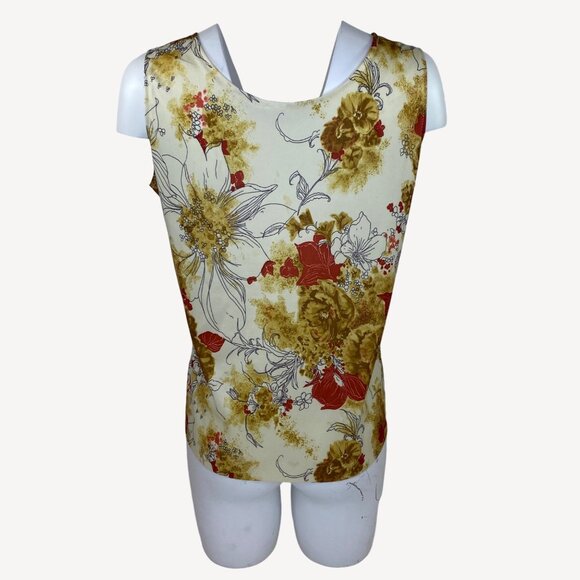 Women Floral Jacket Sleeveless Top Set Office Formal Work Cream Brown Red Size M - Picture 8 of 16